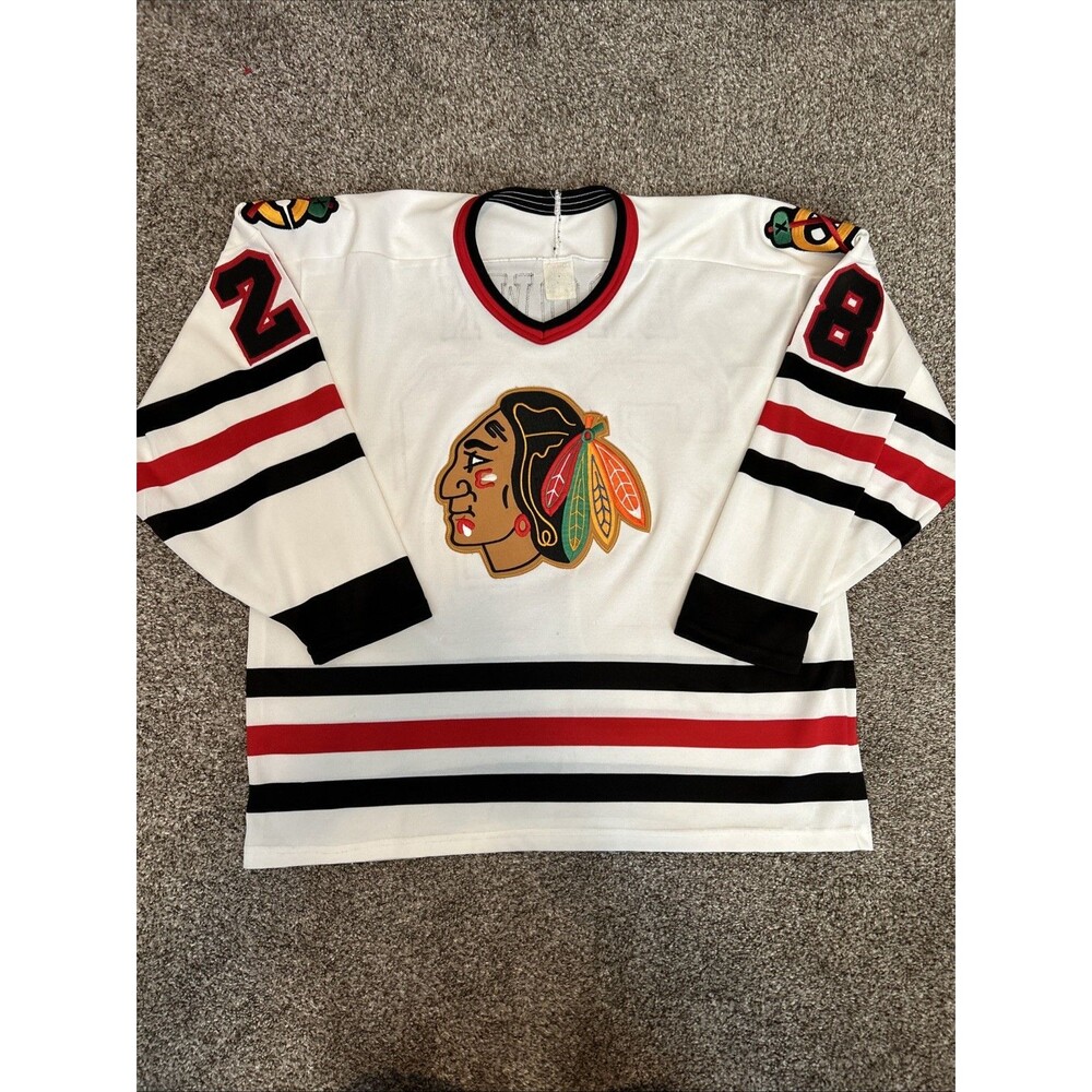 Vtg Brown CCM Chicago Blackhawks Jersey White Men’s XL NHL Hockey 90s